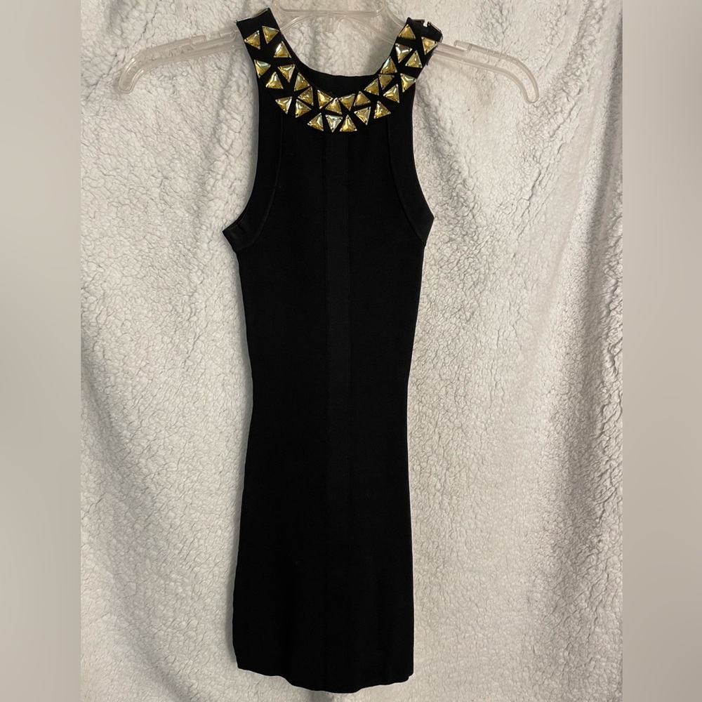 BCBGMaxAzria XS Sexy Black bodycon dress with jeweled neckline.